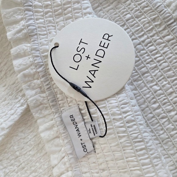 Lost + Wonder Coconut Vine White Smocked Babydoll Top Puff Sleeve Cottagecore XL - Picture 5 of 5